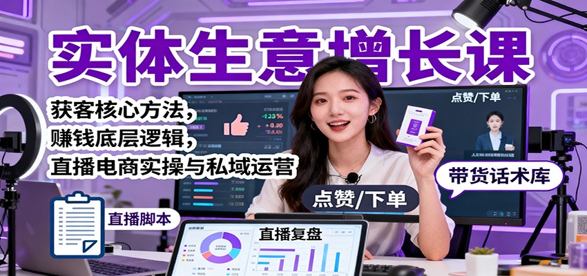 实体生意增长课:获客核心方法,赚钱底层逻辑,直播电商实操与私域运营-甄选网创
