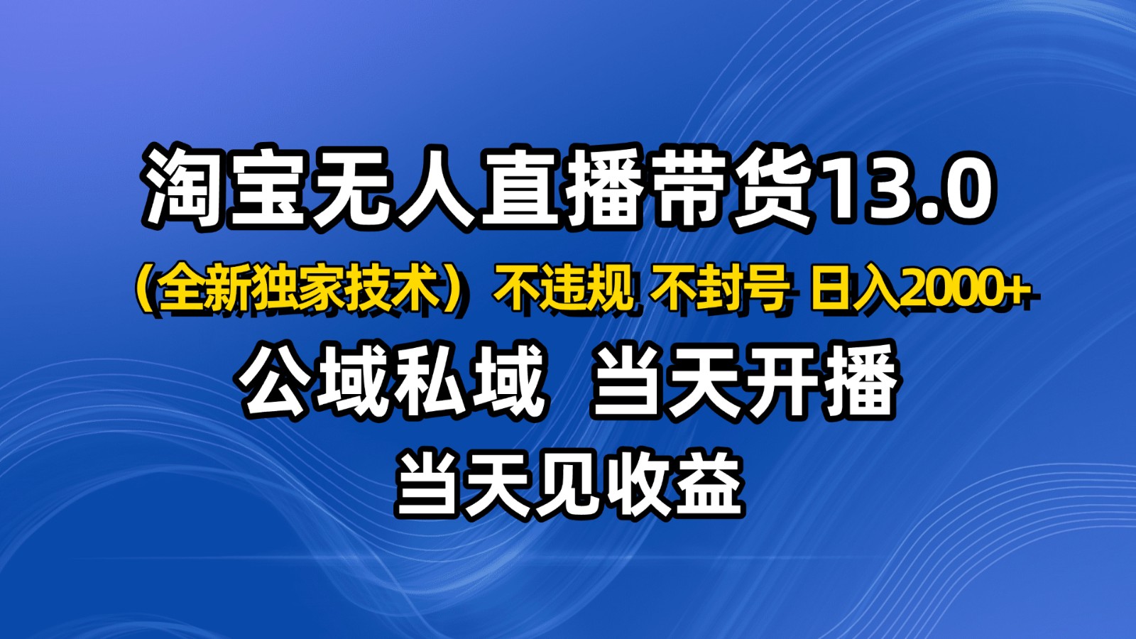 淘宝无人直播13.0,公域私域技术,不封号,不违规 布局下半年旺季赛道,日入2000+-甄选网创