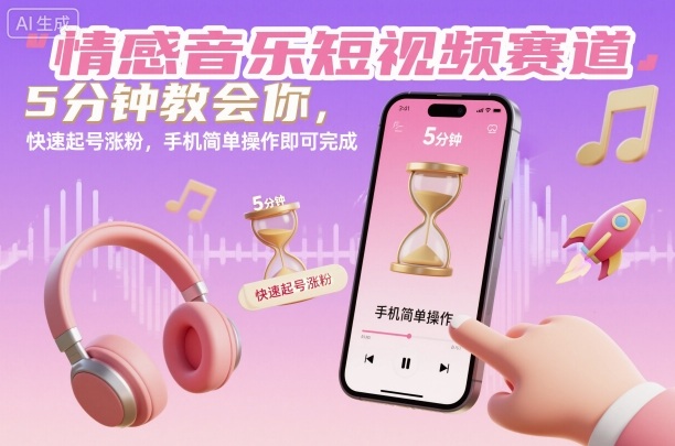 情感音乐短视频赛道,5分钟教会你,快速起号涨粉,手机简单操作即可完成-甄选网创