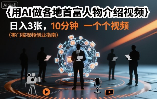 用AI做各地首富人物介绍视频,日入3张,10分钟一个视频-甄选网创