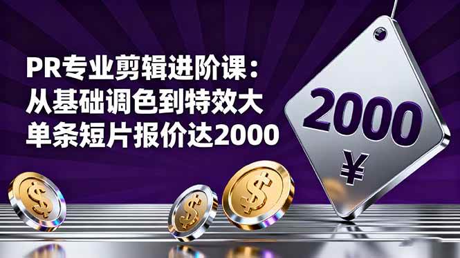 (16381期)PR专业剪辑进阶课:从基础调色到特效大片的进阶技能,单条短片报价达2000-甄选网创