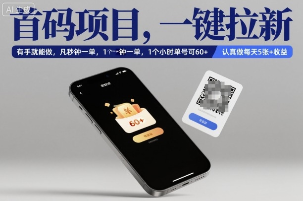 首码项目,一键拉新,有手就能做,几秒钟一单,1个小时单号可60+,认真做每天5张+收益【揭秘】-甄选网创