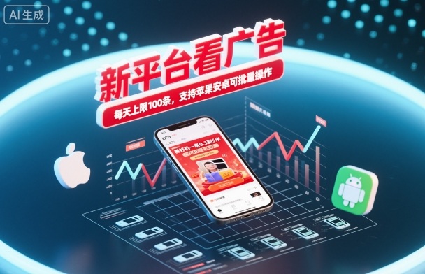 新平台看广告,养好机一条0.3到5米,每天上限100条,支持苹果安卓可批量操作-甄选网创