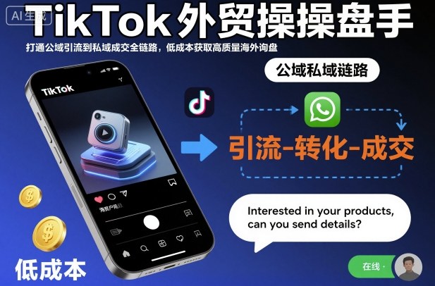 TikTok外贸操盘手,打通公域引流到私域成交全链路,低成本获取高质量海外询盘-甄选网创