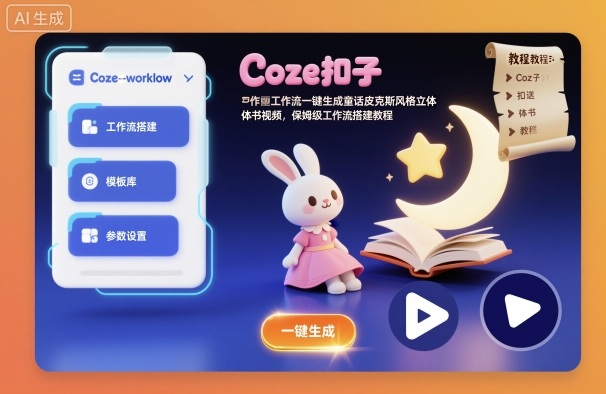 Coze扣子工作流一键生成童话皮克斯风格立体书视频,保姆级工作流搭建教程-甄选网创