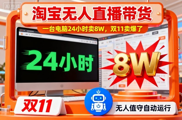淘宝无人直播带货,一台电脑214小时卖8W,双11卖爆了【揭秘】-甄选网创
