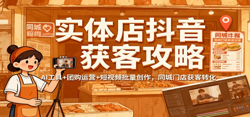 实体店抖音获客攻略:AI工具+团购运营+短视频批量创作,同城门店获客转化-甄选网创