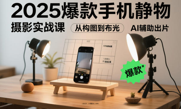 2025爆款手机静物摄影实战课,从构图到布光,不用贵设备,AI辅助出片-甄选网创