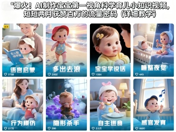 爆火!AI制作宝宝第一视角科学育儿小知识视频,短短两月获赞百万的流量密码(详细教学)-甄选网创
