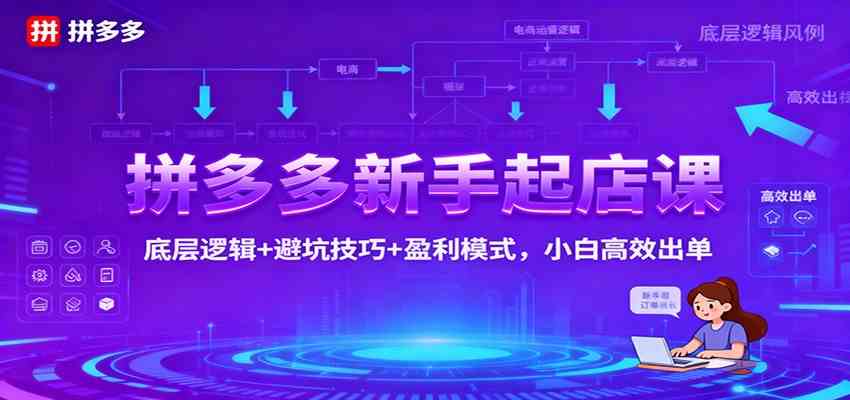 拼多多新手起店课:底层逻辑+避坑技巧+盈利模式,小白高效出单-甄选网创