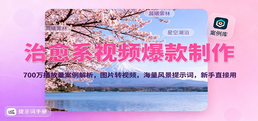 治愈系视频爆款制作,700万播放量案例解析,图片转视频,海量风景提示词,新手直接用-甄选网创