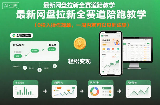 最新网盘拉新全赛道陪跑教学,0投入操作简单,一周内就可以见到成果-甄选网创