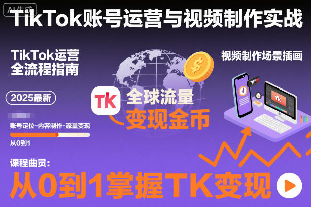 2025最新TikTok账号运营与视频制作实战全流程,从0到1掌握TK变现(含11月最新TK搬运技术)-甄选网创