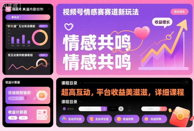 视频号情感赛道新玩法,超高互动,平台收益美滋滋,详细课程-甄选网创