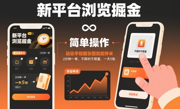 新平台浏览掘金,动动手指截张图就能挣米,2分钟一单,不限时不限量,一天5张【揭秘】-甄选网创