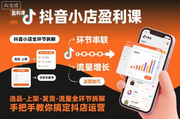 抖音小店盈利课-选品-上架-发货-流量全环节拆解,手把手教你搞定抖店运营-甄选网创