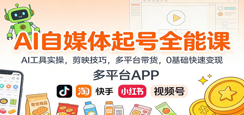 AI自媒体起号全能课:AI工具实操,剪映技巧,多平台带货,0基础快速变现-甄选网创
