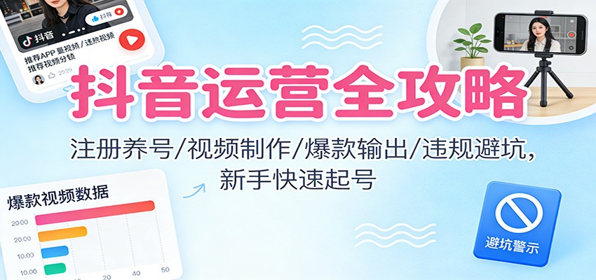 抖音运营全攻略:注册养号/视频制作/爆款输出/违规避坑,新手快速起号-甄选网创