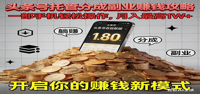 全程托管今日头条,一部手机就可以开干,最高躺赚1W+-甄选网创