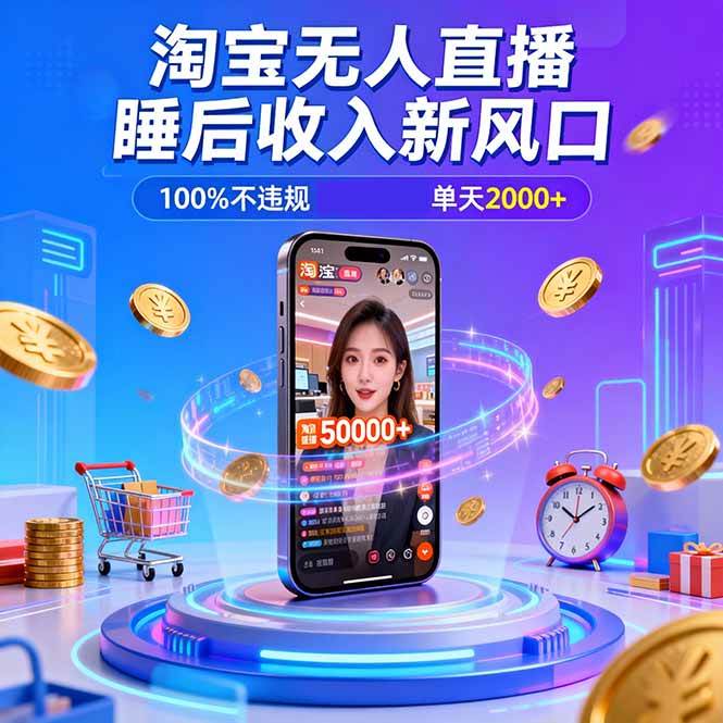 (16822期)淘宝无人直播,不违规不封号,直播100小时卖了5万,年底旺季!-甄选网创