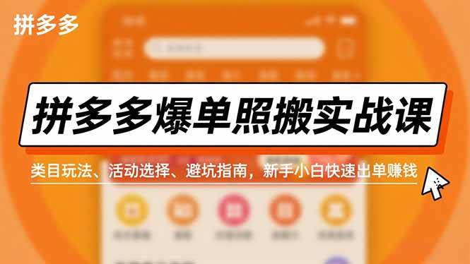 (16838期)拼多多爆单照搬实战课,类目玩法、活动选择、避坑指南,新手小白快速出单赚钱-甄选网创