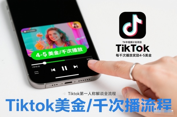 TK中视频计划项目,Tiktok第一人称解说流程,每干次播放奖励4-5美金-甄选网创