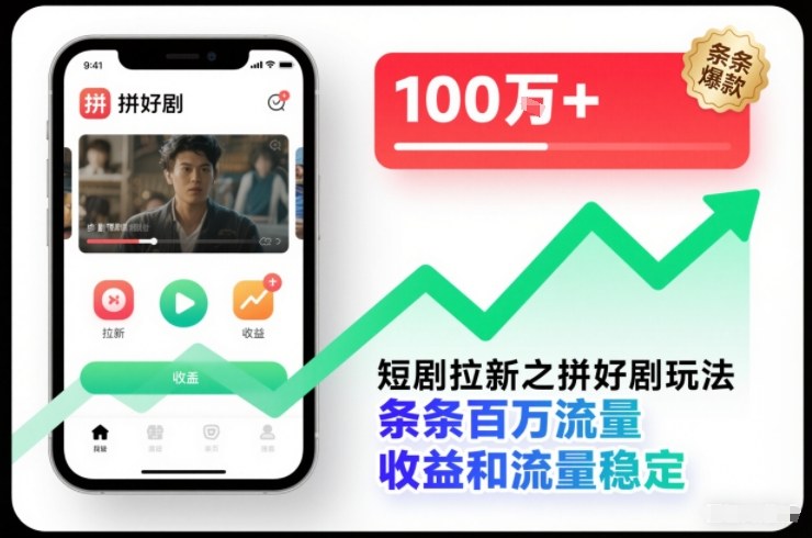 短剧拉新之拼好剧玩法,条条百万流量,收益和流量稳定-甄选网创