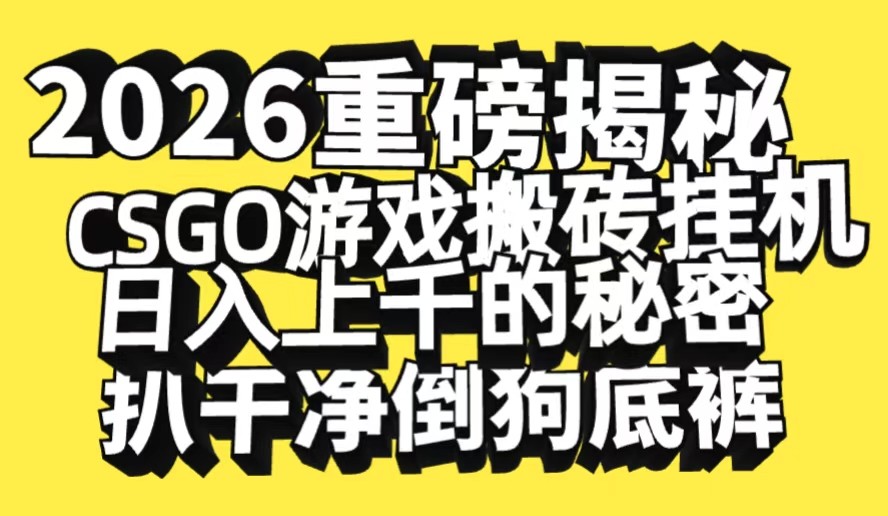 2026开年重磅解密,CSGO游戏搬砖挂机日入上千的秘密,把倒狗的底裤扒干-甄选网创