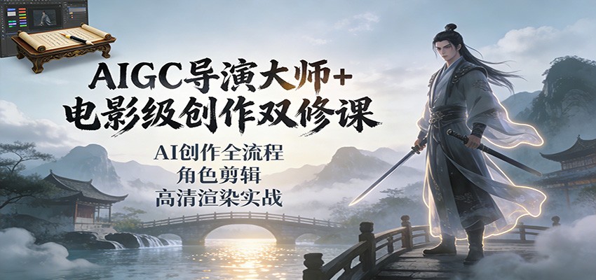 AIGC导演大师+电影级创作双修课:AI创作全流程、角色剪辑、高清渲染实战-甄选网创