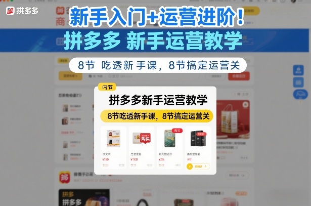 新手入门+运营进阶!拼多多新手运营教学,8节吃透新手课,8节搞定运营关-甄选网创