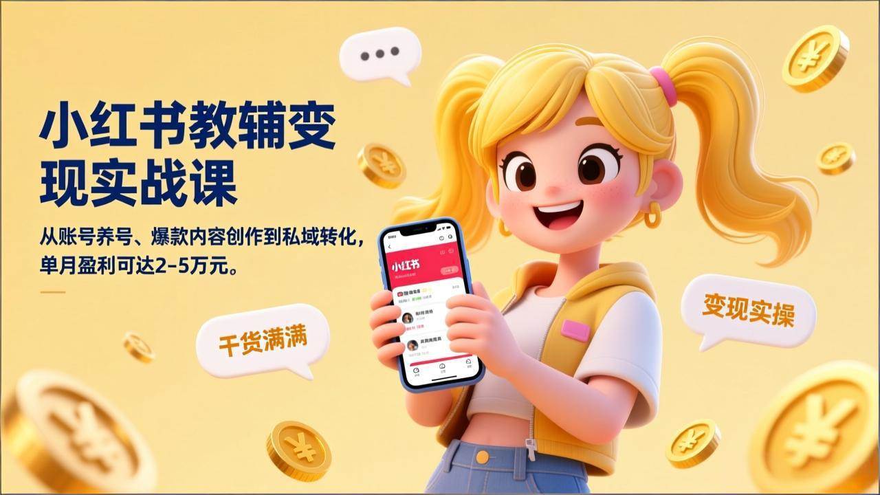 (17334期)小红书教辅变现实战课,从账号养号、爆款内容创作到私域转化,单月盈利可达2-5万元-甄选网创
