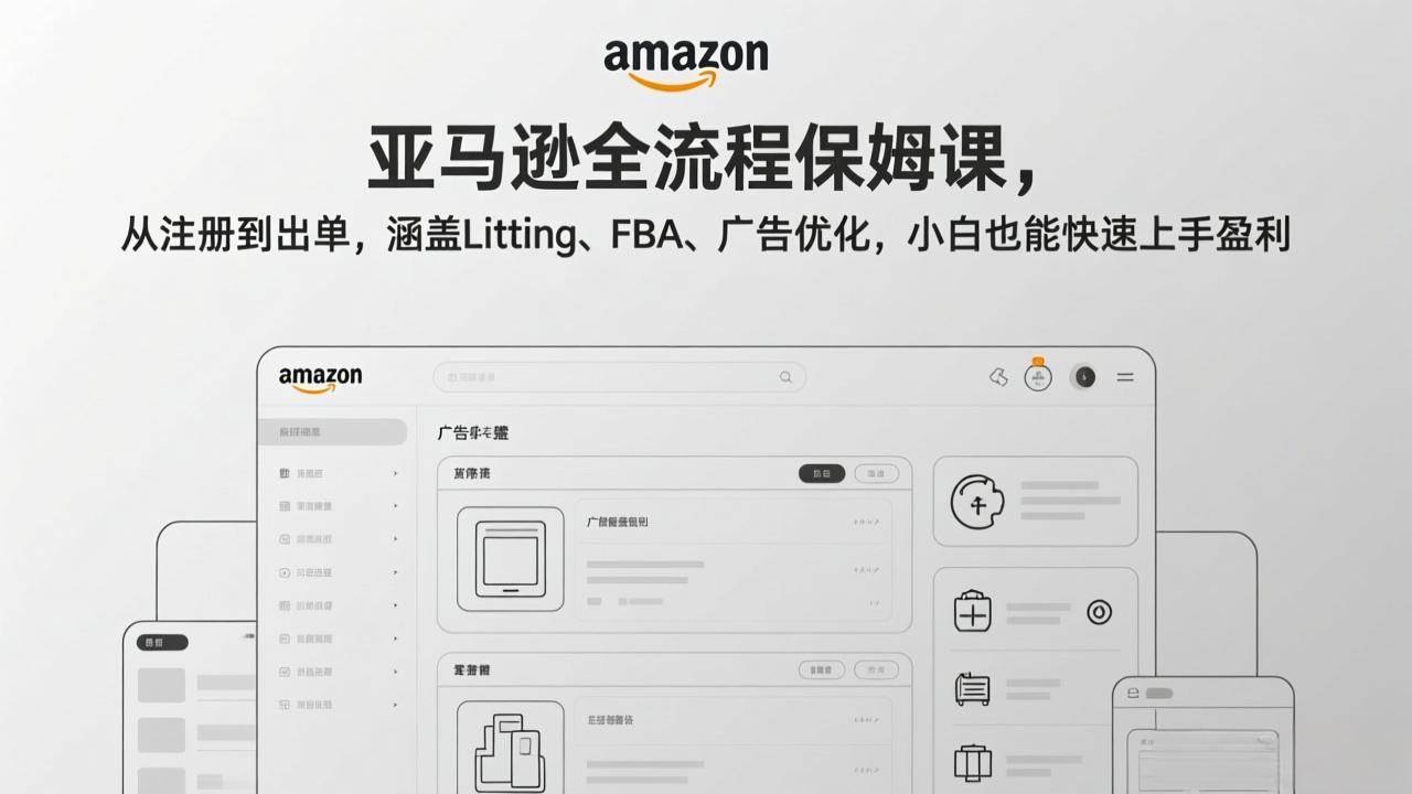 (17293期)亚马逊全流程保姆课,从注册到出单,涵盖Listing、FBA、广告优化,小白也能快速上手盈利-甄选网创