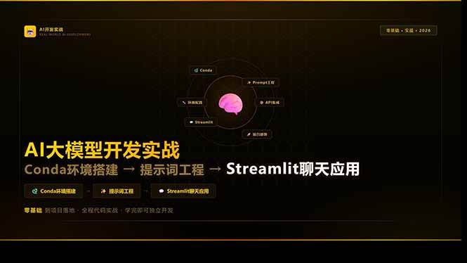(17723期)AI大模型开发实战:Conda环境搭建→提示词工程→Streamlit聊天应用,零基础到项目落地-甄选网创