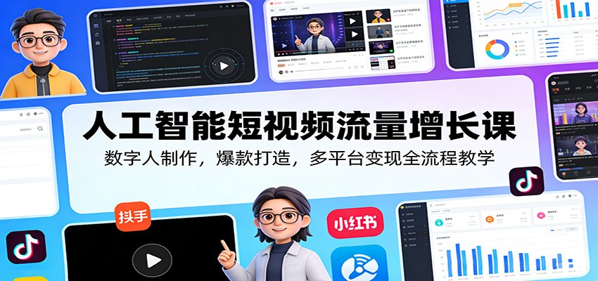 人工智能短视频流量增长课:数字人制作,爆款打造,多平台变现全流程教学-甄选网创