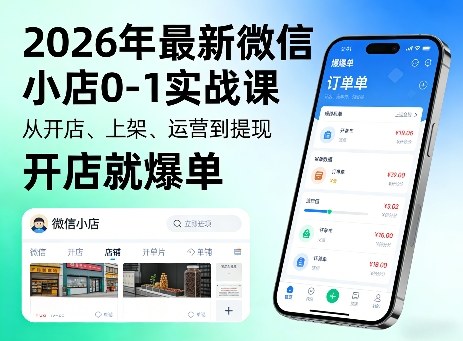 2026年最新微信小店0-1实战课,从开店、上架、运营到提现,开店就爆单-甄选网创