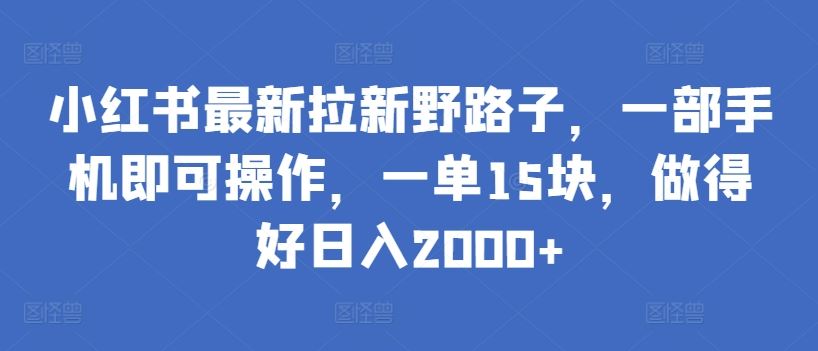 小红书最新拉新野路子，一部手机即可操作，一单15块，做得好日入2000+【揭秘】-甄选网创