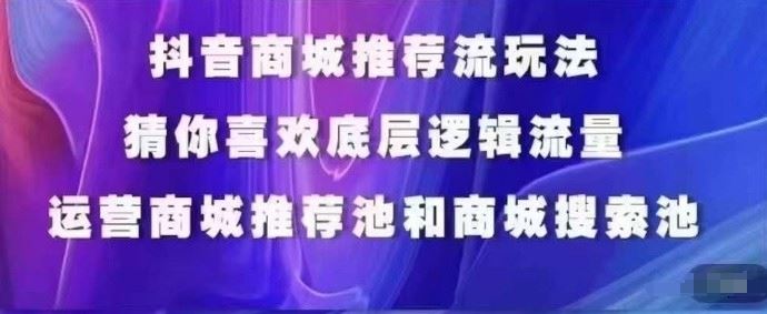 抖音商城运营课程，猜你喜欢入池商城搜索商城推荐人群标签覆盖-甄选网创