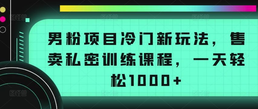 男粉项目冷门新玩法，售卖私密训练课程，一天轻松1000+【揭秘】-甄选网创