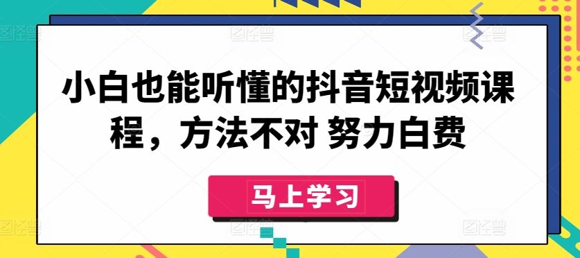 小白也能听懂的抖音短视频课程，方法不对 努力白费-甄选网创