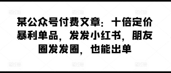 某公众号付费文章：十倍定价暴利单品，发发小红书，朋友圈发发圈，也能出单-甄选网创