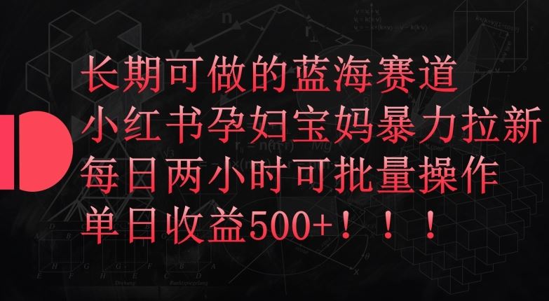 长期可做的蓝海赛道，小红书孕妇宝妈暴力拉新玩法，每日两小时可批量操作，单日收益500+【揭秘】-甄选网创