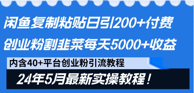 闲鱼复制粘贴日引200+付费创业粉，24年5月最新方法！割韭菜日稳定5000+收益-甄选网创