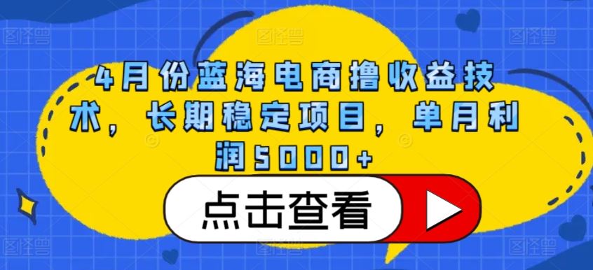 4月份蓝海电商撸收益技术，长期稳定项目，单月利润5000+【揭秘】-甄选网创