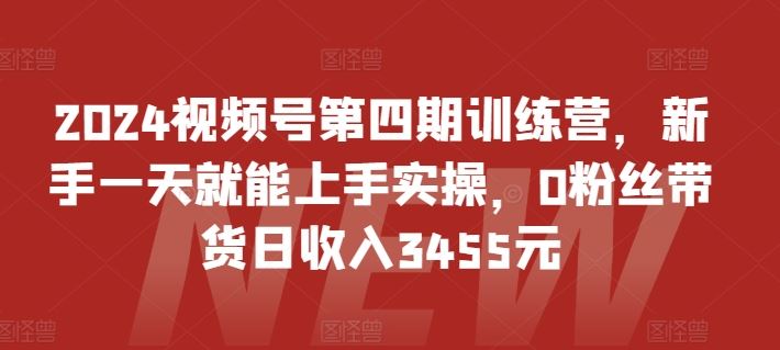 2024视频号第四期训练营，新手一天就能上手实操，0粉丝带货日收入3455元-甄选网创