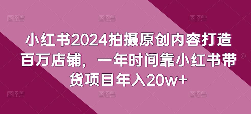 小红书2024拍摄原创内容打造百万店铺，一年时间靠小红书带货项目年入20w+-甄选网创