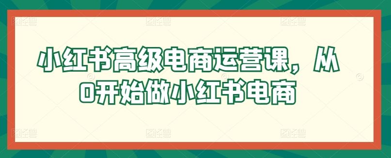 小红书高级电商运营课，从0开始做小红书电商-甄选网创