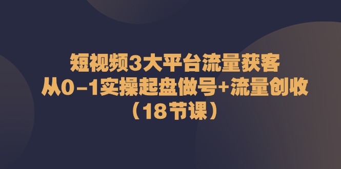 短视频3大平台流量获客：从0-1实操起盘做号+流量创收（18节课）-甄选网创