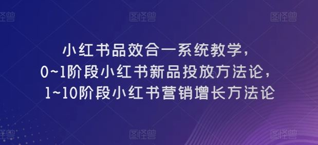 小红书品效合一系统教学，​0~1阶段小红书新品投放方法论，​1~10阶段小红书营销增长方法论-甄选网创