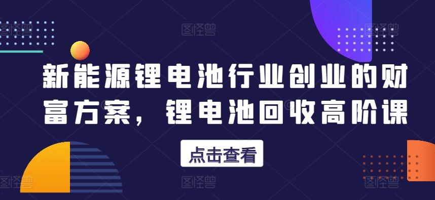 新能源锂电池行业创业的财富方案，锂电池回收高阶课-甄选网创