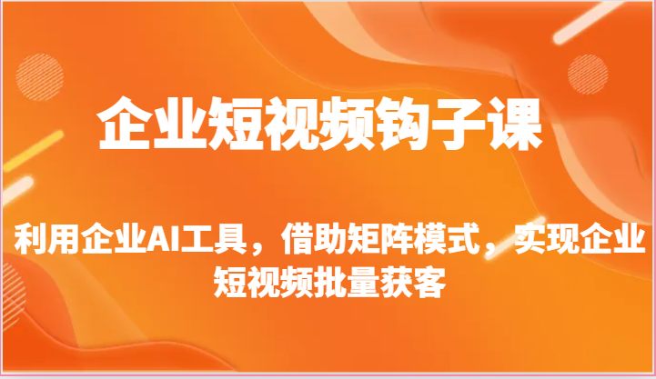 企业短视频钩子课-利用企业AI工具，借助矩阵模式，实现企业短视频批量获客-甄选网创